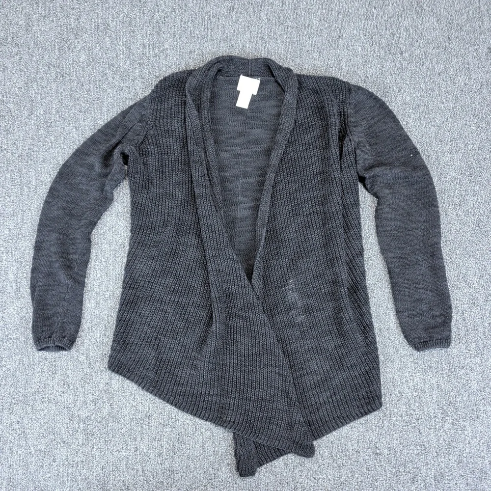 Chico's Minimalist Open Front Cardigan Women 0 XS Black Ramie Blend Asymmetrical